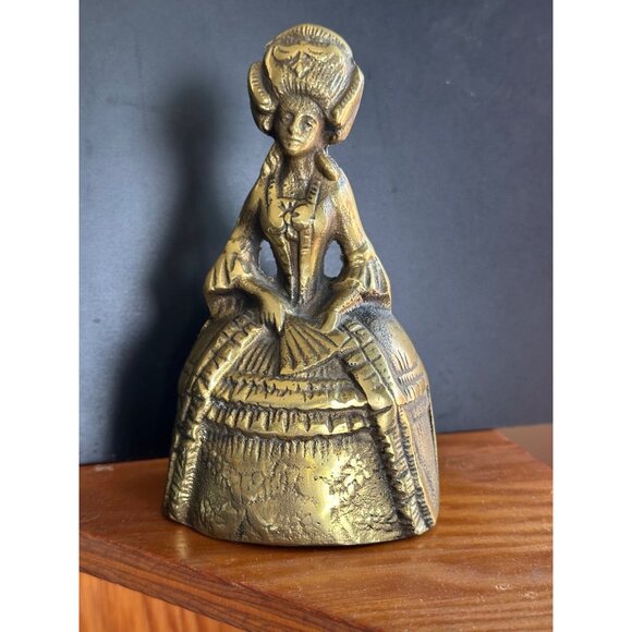 Vintage Brass Victorian Lady Doll Shape figure Rare unique Hand Casted Bell 5” - Picture 1 of 7